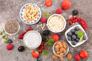 Wall Mural - healthy breakfast with cereal,almond and chia