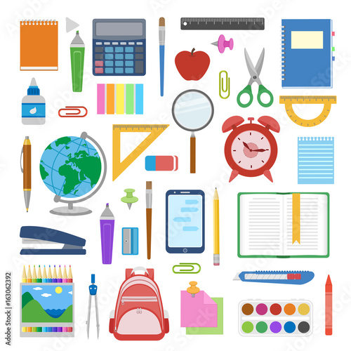 Cuadros en Lienzo School supplies and items set isolated on white background