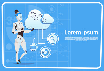 Aufkleber - modern robot female cloud computing database concept futuristic artificial intelligence technology f