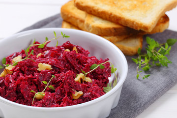 Canvas Print - beetroot spread with toasted bread