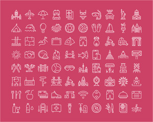 Poster - Set Vector Flat Line Icons Travel and Adventure