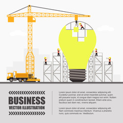 Wall Mural - Crane and light bulb building. Infographic Template. Vector Illustration.