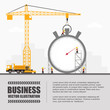 Crane and stopwatch building. Infographic Template. Vector Illustration.