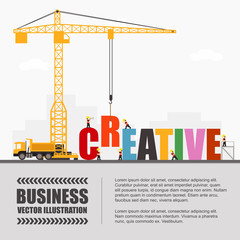 Crane and creative building. Infographic Template. Vector Illustration.