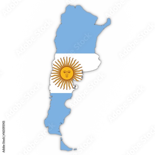Fotomural Argentina Map Outline with Argentinian Flag on White with Shadows 3D Illustratio