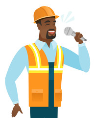 Sticker - African-american builder singing to the microphone