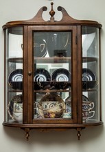 Vintage Curio Cabinet With Porcelain Tea Cup Collection
