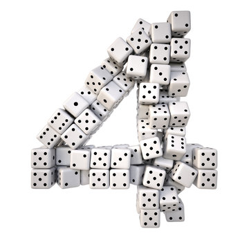 digits made from white dice. Isolated on white. 3D illustration.