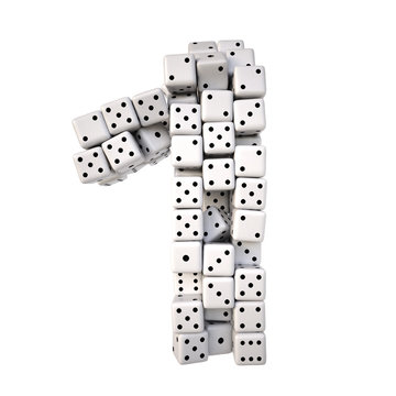 digits made from white dice. Isolated on white. 3D illustration.