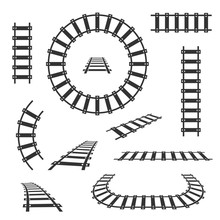 Straight And Curved Railroad Tracks Vector Black Icons
