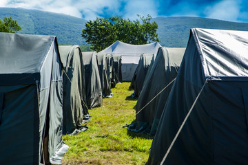 Military tents. Military scientist. Tent label 