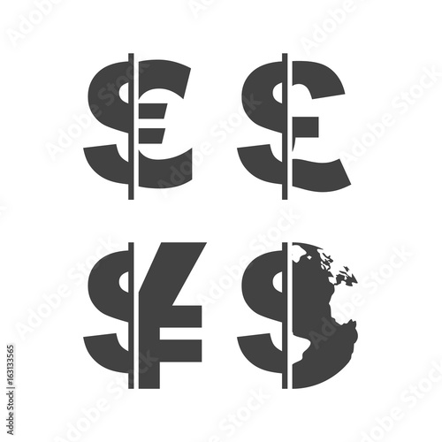 Currency Exchange Icons Set Dollar Euro Yen Pound Currency Exchange Icons Set Dollar Euro Yen Pound Simple Silhouette