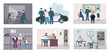 © Good Studio - Different situations in police station. Colorful set featuring police work arrest, interrogation, identikit, meeting, investigation. Flat illustration vector collection