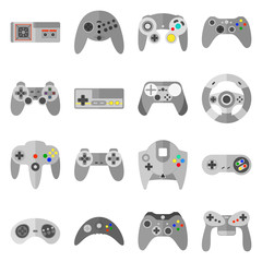 Poster - Different game controllers. Vector illustrations set of computer joy sticks