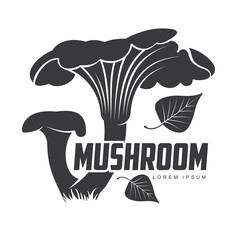 Sticker - Mushroom logo templates for your design. Autumn, fallen leaves of trees, dry grass. Mushroom badges, labels, brochures, business templates. Vector illustration isolated on white background