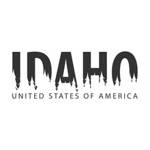 Idaho. USA. United States Of America. Text Or Labels With Silhouette Of Forest.