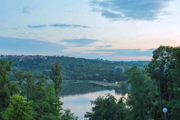 Beautiful sunset view in Valea Morilor park in Chisinau, Moldova