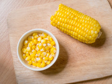 Top View Of Sweetcorn Seed In White Cup For Cooking