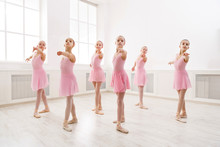 Little Girls Dancing Ballet In Studio