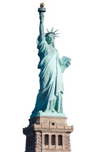 Statue Of Liberty With Pedestal Isolated On White, Clipping Path