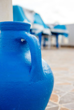 Greek Style Ceramic Blue Vase, Close Up