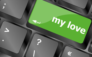 Poster - my love on key or keyboard showing internet dating concept