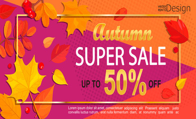 Wall Mural - Bright geometric golden autumn super sale banner.