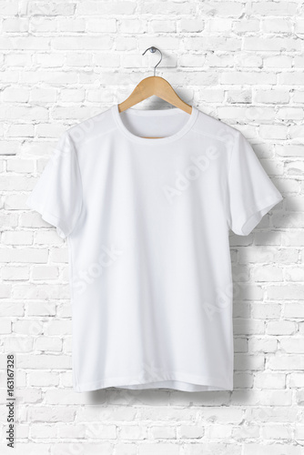 Download Blank White T-Shirt Mock-up hanging on white wall, front ...