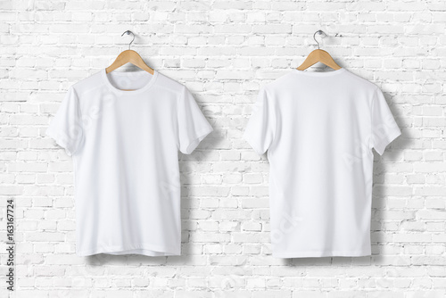 Download Blank White T-Shirts Mock-up hanging on white wall, front ...