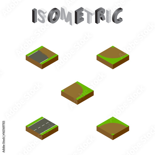 Fotografía Isometric Road Set Of Sand, Driveway, Turn Vector Objects