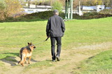 Fototapeta  - Pan z psem na spacerze