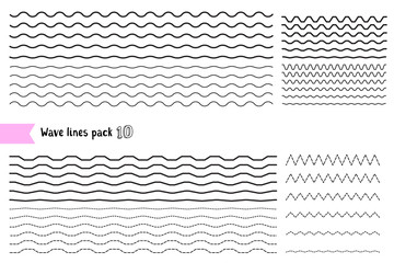 Vector collection of graphic design elements variation dotted line and solid line. Different thin line wide and narrow wavy line on white background.