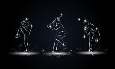 Wall Mural - Baseball players set. Metallic linear Baseball player illustration for sport banner, background and flyer.