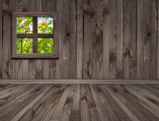 Wall Mural - Room interior and magnolia tree outside the window