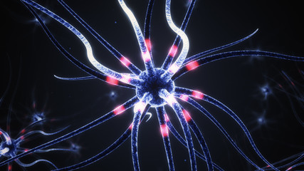 Poster - Active nerve cells and electric impulse transmission 3d illustration