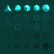 Platonic solids. Tetrahedron, Octahedron, Cube, Icosahedron and Octahedron.