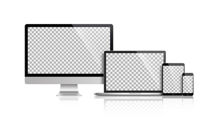 Poster - realistic set of monitor, laptop, tablet, smartphone - stock vector