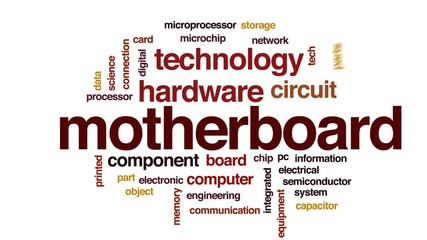 Wall Mural - Motherboard animated word cloud, text design animation.