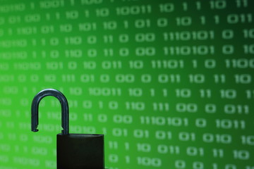 Poster - Unhacked safe from virus and ransom ware

Unlock in front of Green binary computer code screen digital concept background on Black Screen.
