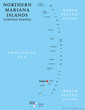 Northern Mariana Islands political map with capital Saipan. Insular area and commonwealth of United States in Pacific Ocean, north of Guam. Mariana Archipelago. Illustration. English labeling. Vector.