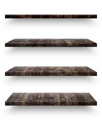 Wall Mural - Wooden shelf template set isolated on white background with clipping path