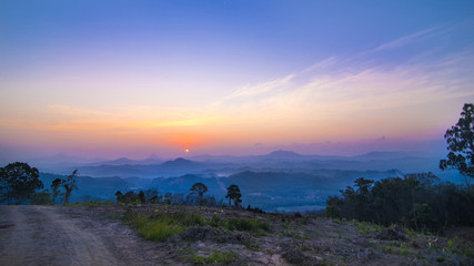 Wall Mural - Beautiful mountain landscape and morning sunrise