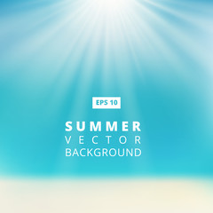 Wall Mural - summer beach with sunlight, blue sky, vector illustration