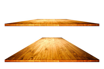 Wall Mural - Empty wooden table with clipping path for product placement or montage on white background. Wooden board empty table perspective.