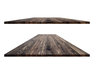 Wall Mural - Empty wooden table with clipping path for product placement or montage on white background. Wooden board empty table perspective.