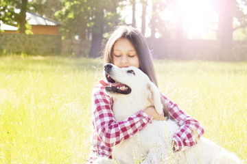 Sticker - girl hugging dog