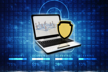 Poster - 3d rendering laptop with shield 
