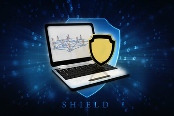 Poster - 3d rendering laptop with shield 
