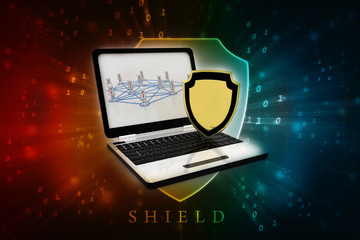 Poster - 3d rendering laptop with shield 
