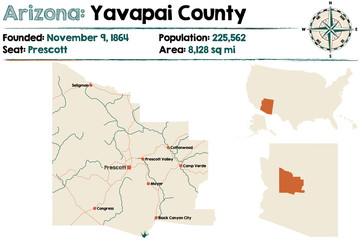  Large and detailed map of Yavapai county in Arizona.